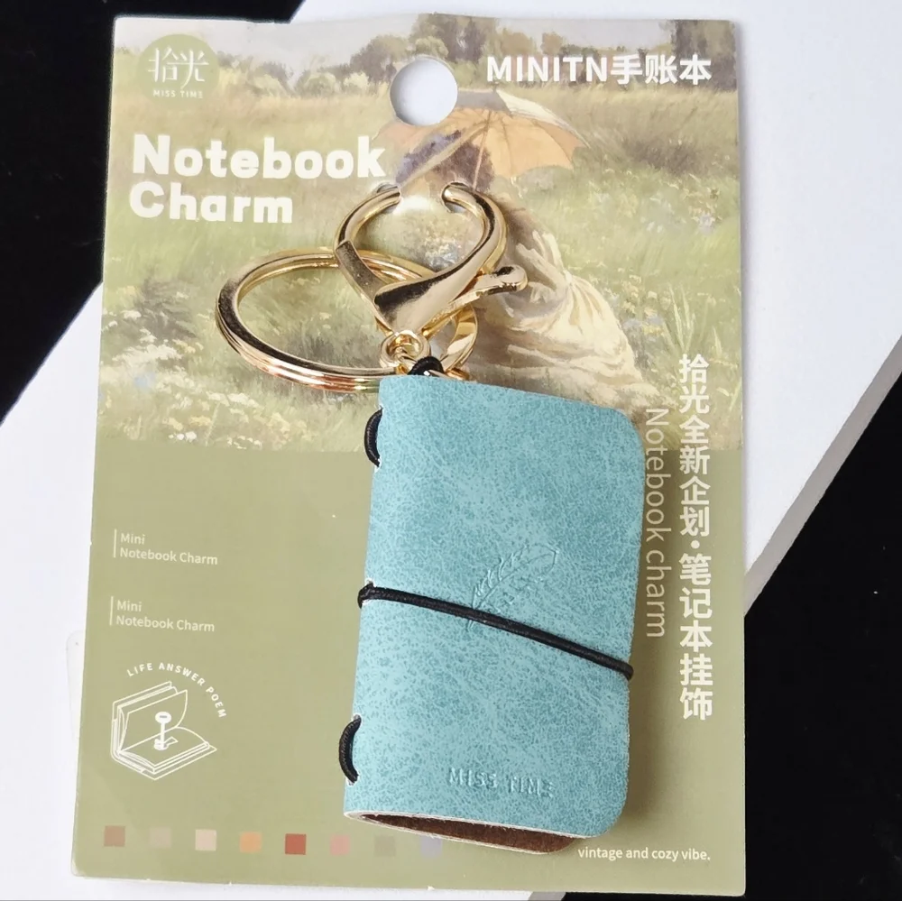 Mini Turquoise Traveler’s Notebook Keychain Faux Leather Journal Bag Charm Clip